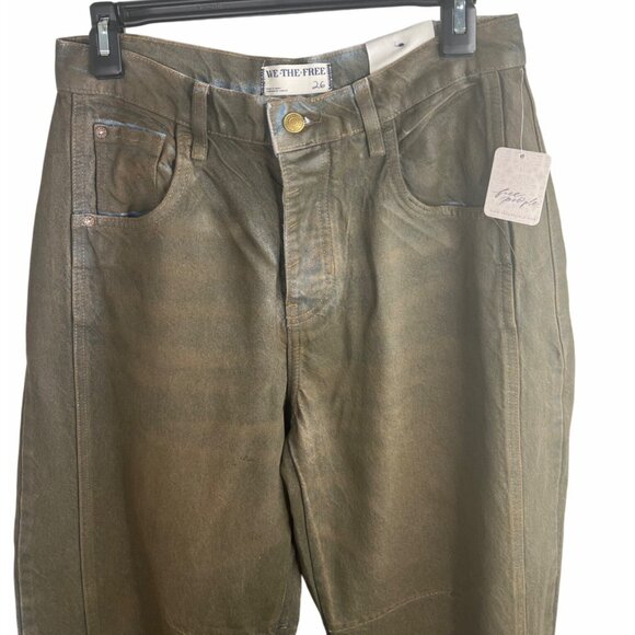 We The Free Good Luck Mid Rise Barrel Pants In Olive Green Womens Size 26 - Picture 7 of 15